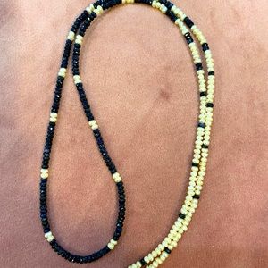 Raw deep blue sapphire and seed pearl necklace